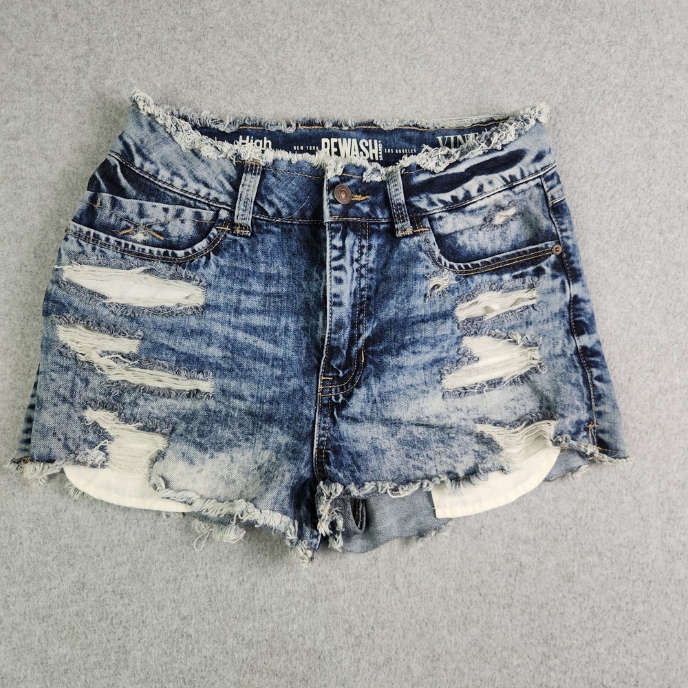 Rewash Denim Shorts Women‎ 7 Blue Vintage Reunion High Rise Acid Wash Distressed